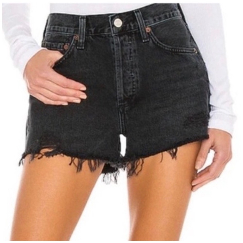 Agolde Parker Vintage Cut Off Shorts in Black Distressed Denim - 25